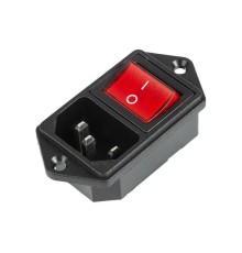 Выключатель клавишный 250В 6А (4с) ON-OFF подсветка+штекер C14 3PIN красн. Rexant 36-2282