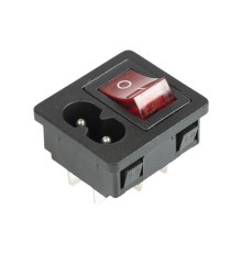 Выключатель клавишный 250В 6А (4с) ON-OFF подсветка+штекер C8 2PIN красн. Rexant 36-2285