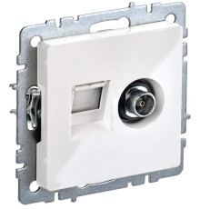 Розетка компьютерная + телевизионная 2-м Brite РТВ/РК12-БрБ RJ45 кат.5E + TV механизм бел. IEK BR-AK20-1-K01