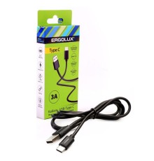 Кабель USB-Type C 3А 1.2м зарядка + передача данных черн. (коробка) ERGOLUX 15094