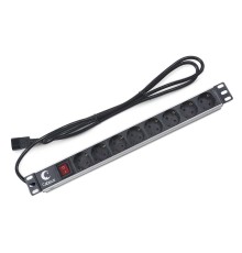 Блок евророзеток C14 PDU-8P-2IEC для 19дюйм шкафов горизонт. 8 розеток 10А выкл. Алюмин. корпус шнур 2м вилка IEC 320 Cabeus 7070c