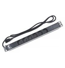 Блок евророзеток для 19дюйм шкафов PDU-6P-2IEC горизонт. 6 розеток 10А без выключателя алюм. корпус шнур 2м вилка IEC 320 C14 Cabeus 7289c