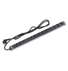 Блок евророзеток для 19дюйм шкафов PDU-13P-F-2EU 13 розеток фильтр 16А без выключателя шнур 2м алюм. корпус немецкий стандарт Cabeus 7294c