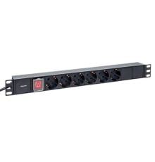 Блок PDU TERACOM 19дюйм 1U 16А/250В 6 роз. Schuko с выключат. шнур 2м 3х1.5кв.мм вилка Schuko корпус пластик черн. EKF TRC-HPD-LS-16A-6SH-2MSH