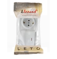 Блок выключатель 1-клав. с инд. и розетка 1-местн с заземл. LETO бел. горизонталь LEZARD 752-0200-170BIP