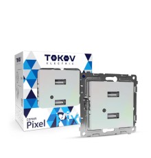 Розетка 2-м USB СП Pixel тип A+A 5В 1х2.1А 2х1.05А механизм перламутр. TOKOV ELECTRIC TKE-PX-2USB-C04